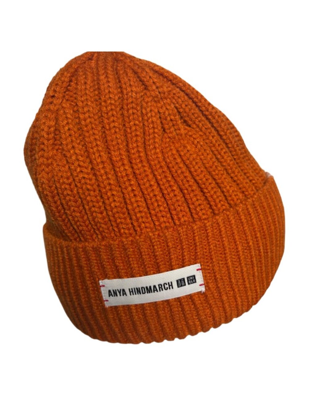 Anya Hindmarch Wool Blend Beanie Uniqlo Knitted Heattech Hat Unisex in Orange - Picture 4 of 8